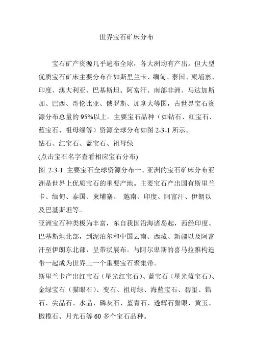 世界宝石矿床分布