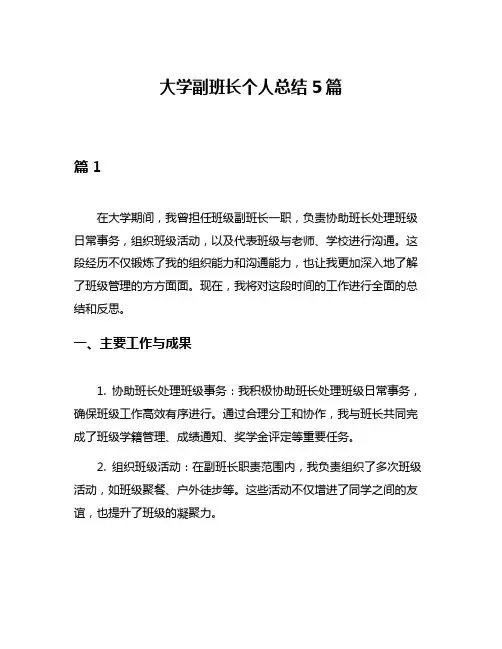 大学副班长个人总结5篇