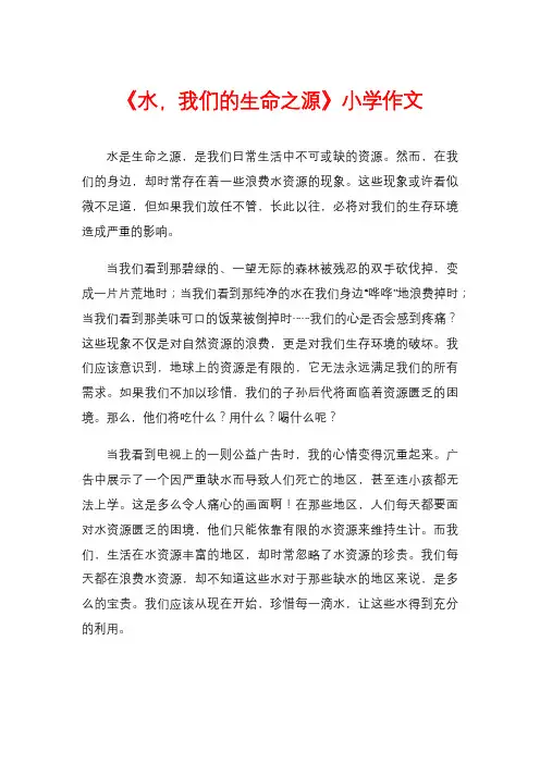 《水,我们的生命之源》小学作文