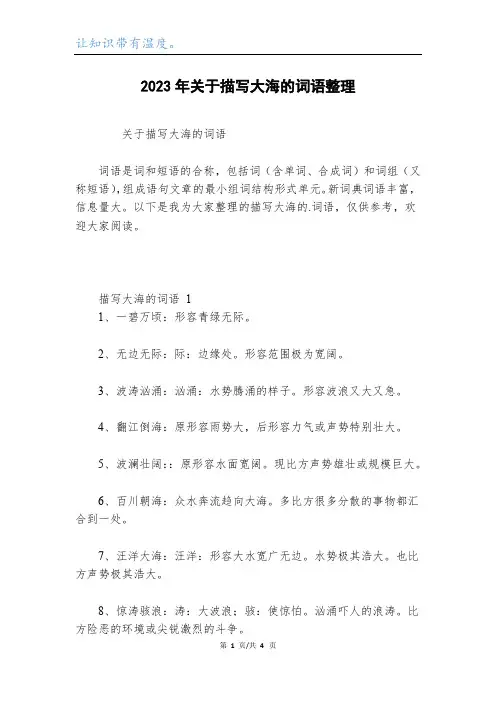 2023年关于描写大海的词语整理