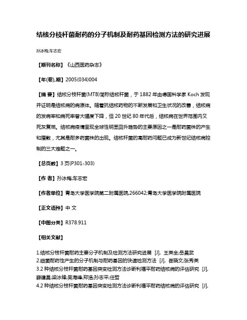 结核分枝杆菌耐药的分子机制及耐药基因检测方法的研究进展
