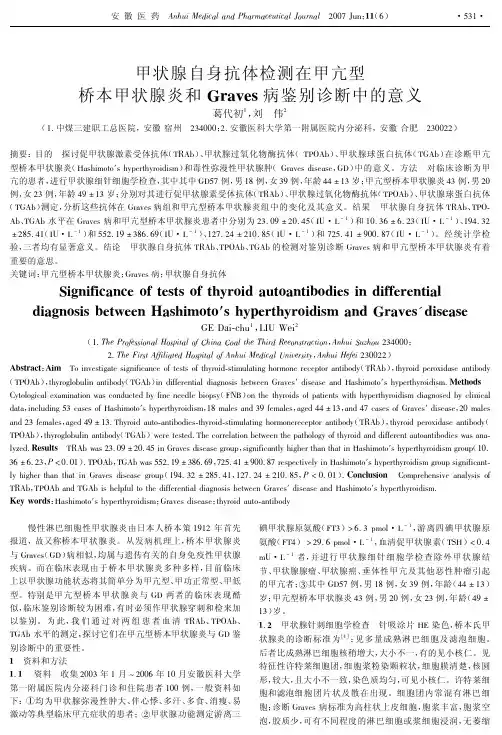 甲状腺自身抗体检测在甲亢型桥本甲状腺炎和Graves病鉴别诊断中的意义