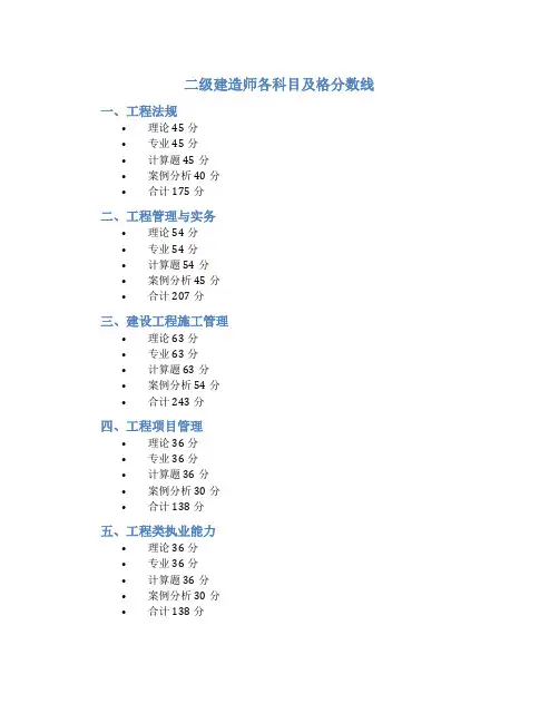 二级建造师各科目及格分数线