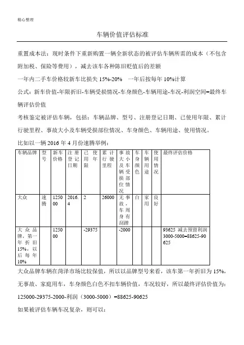 车辆价值评估标准