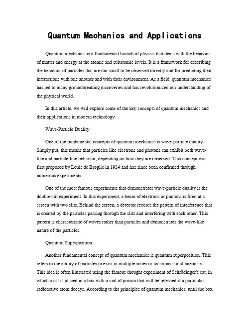 Quantum Mechanics and Applications