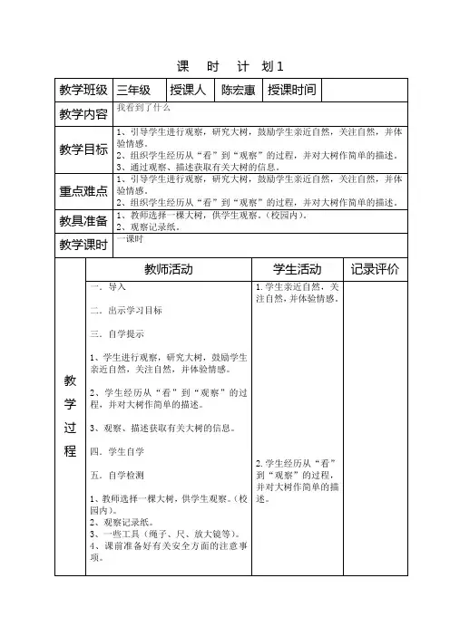 教案模板(课时计划)