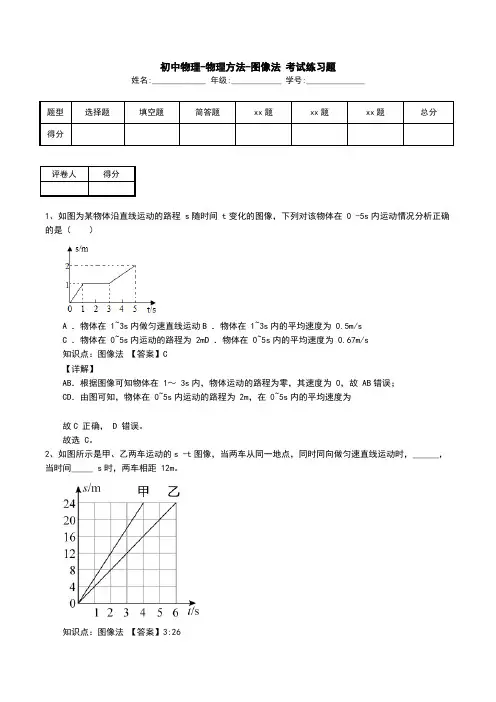 初中物理-物理方法-图像法 考试练习题
