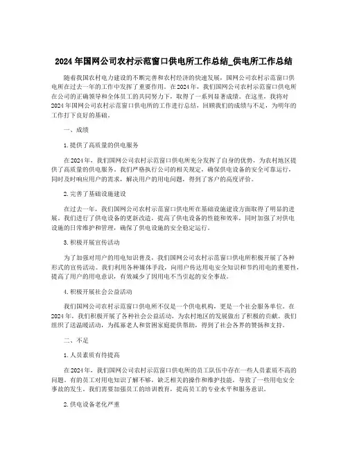2024年国网公司农村示范窗口供电所工作总结_供电所工作总结