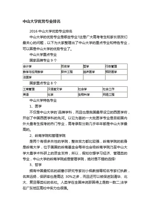 中山大学优势专业排名