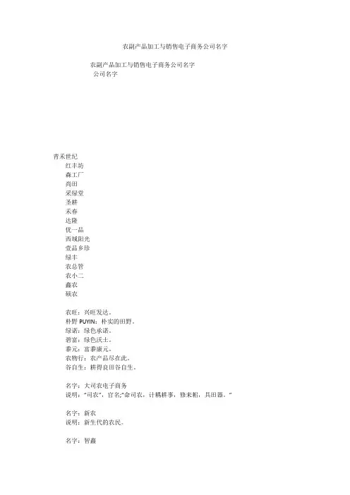 农副产品加工与销售电子商务公司名字