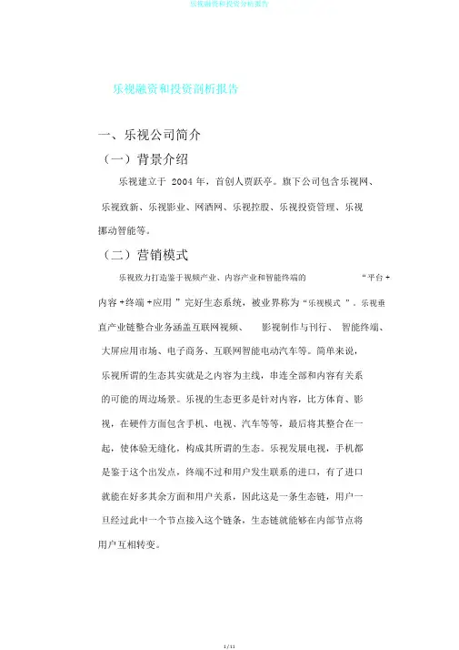 乐视融资和投资分析报告