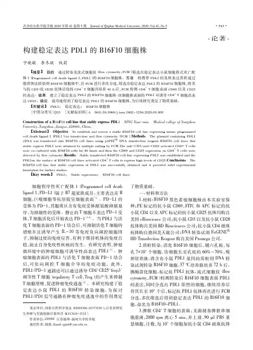 构建稳定表达PDL1的B16F10细胞株