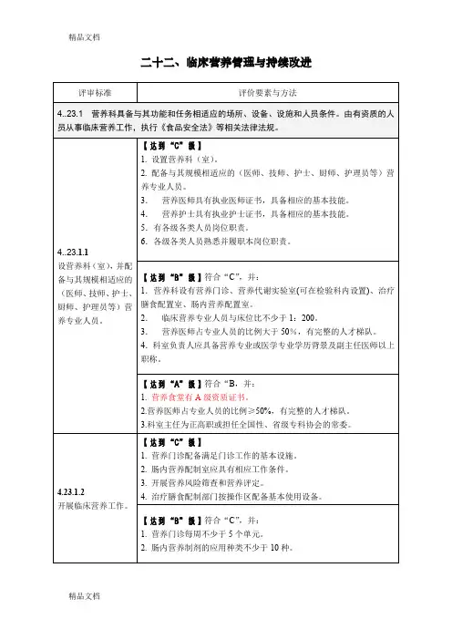 三甲评审临床营养部分教案资料