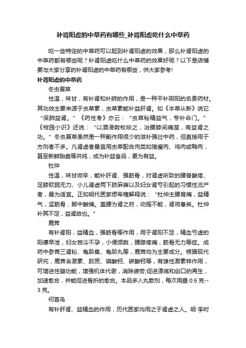 补肾阳虚的中草药有哪些_补肾阳虚吃什么中草药