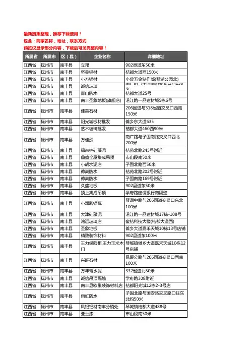 新版江西省抚州市南丰县建材企业公司商家户名录单联系方式地址大全208家