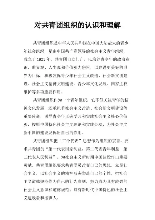 对共青团组织的认识和理解
