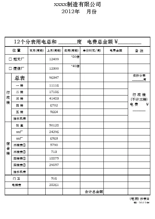 抄水电表空白表格