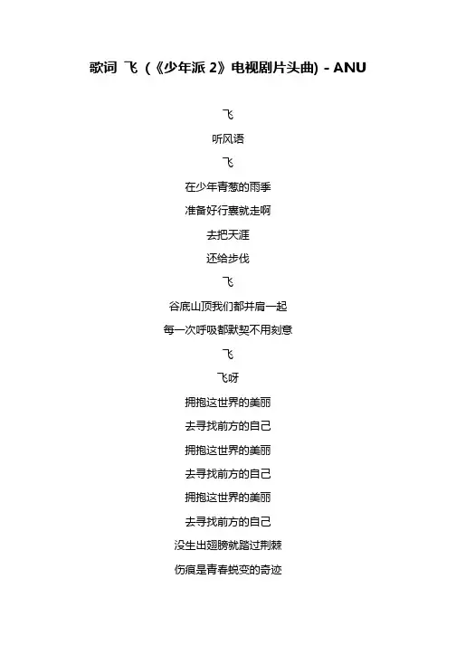  歌词 飞 (《少年派2》电视剧片头曲) - ANU