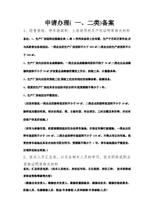 一、二类备案人员及设备要求