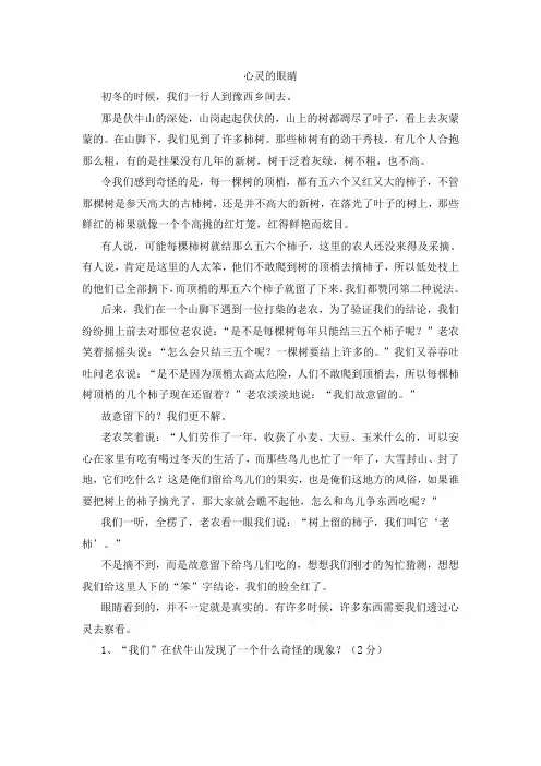 《心灵的眼睛》阅读练习及答案