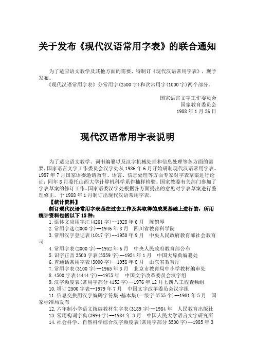 现代汉语常用字表(198801)
