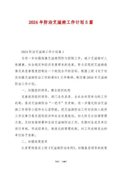2024年防治艾滋病工作计划5篇