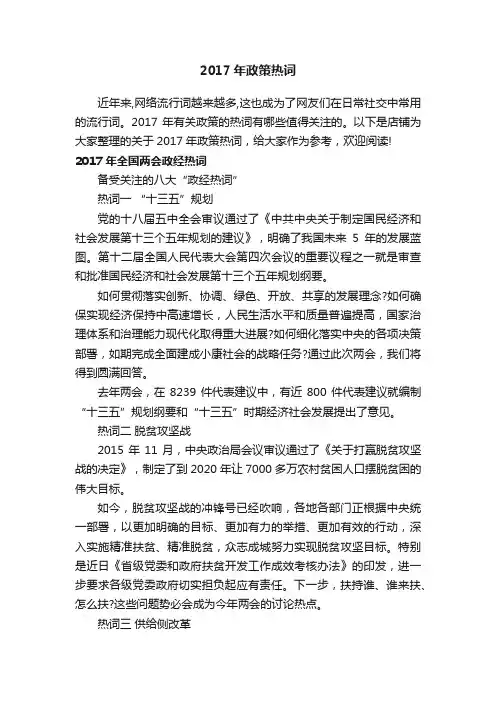 2017年政策热词