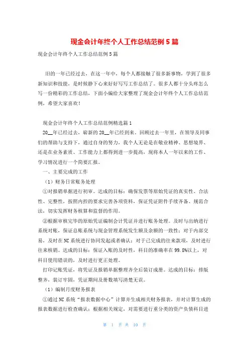 现金会计年终个人工作总结范例5篇