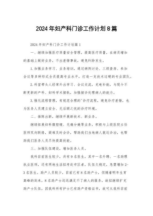 2024年妇产科门诊工作计划8篇