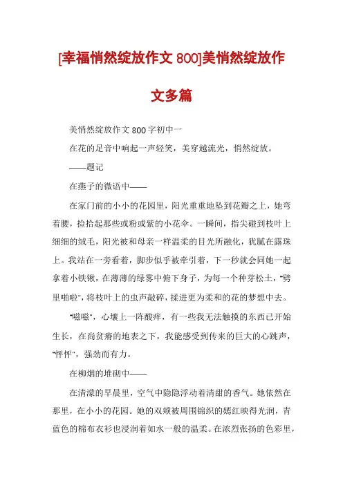 [幸福悄然绽放作文800]美悄然绽放作文多篇
