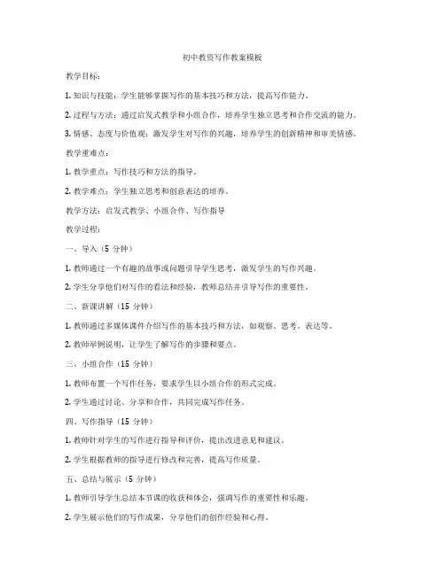 初中教资写作教案模板