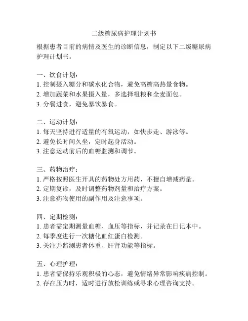 二级糖尿病护理计划书