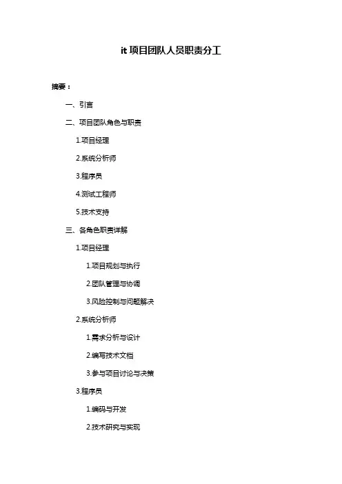 it项目团队人员职责分工