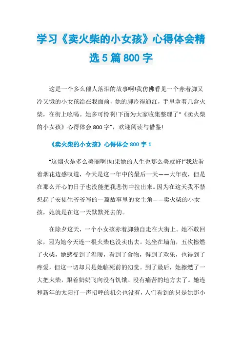 学习《卖火柴的小女孩》心得体会精选5篇800字