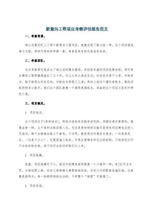 新意向工程项目考察评估报告范文