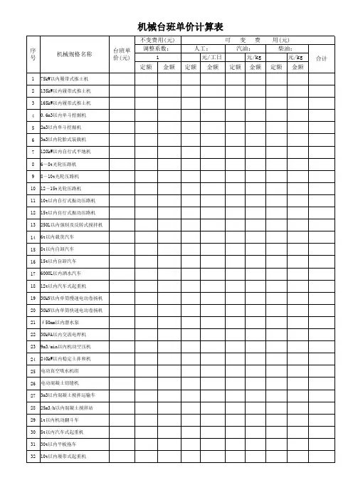 台班单价表