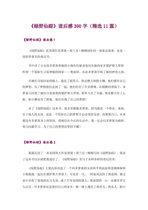 《绿野仙踪》读后感300字(精选11篇)