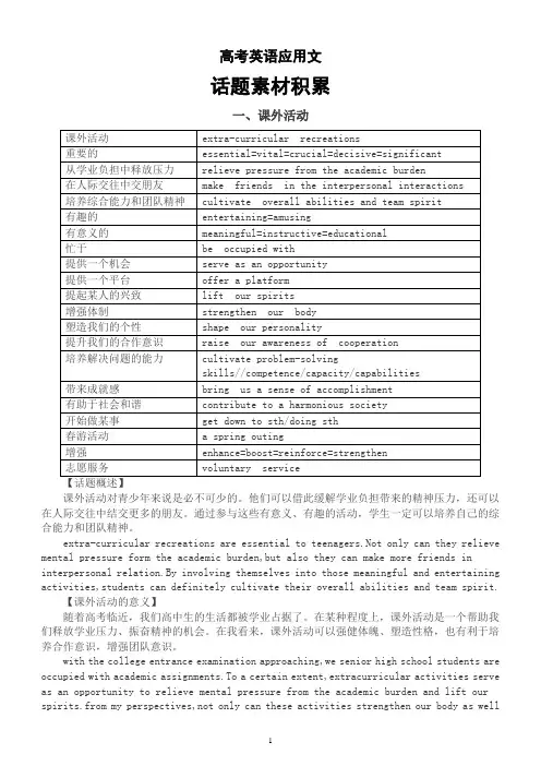 高中英语高考应用文话题素材积累(共五大类)