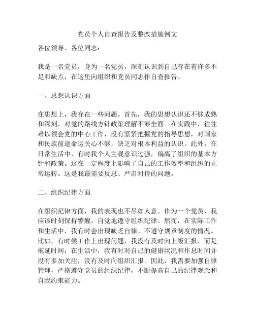 党员个人自查报告及整改措施例文