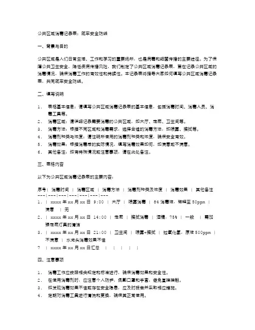公共区域消毒记录表：筑牢安全防线