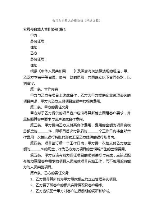 公司与自然人合作协议（精选3篇）