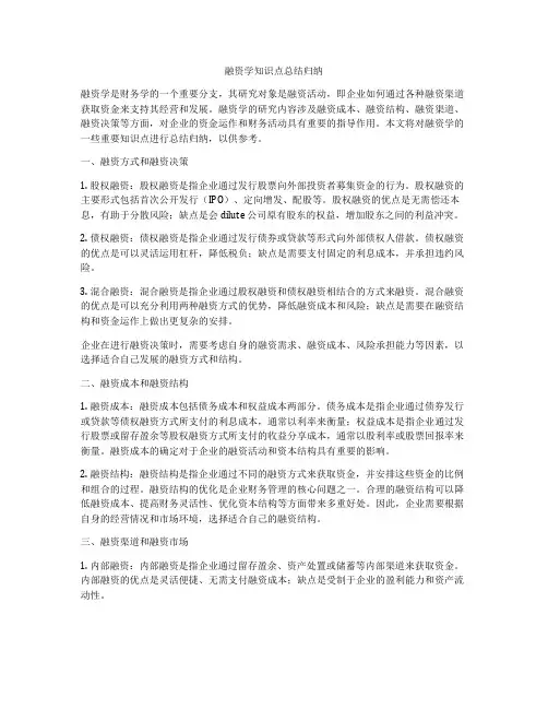 融资学知识点总结归纳