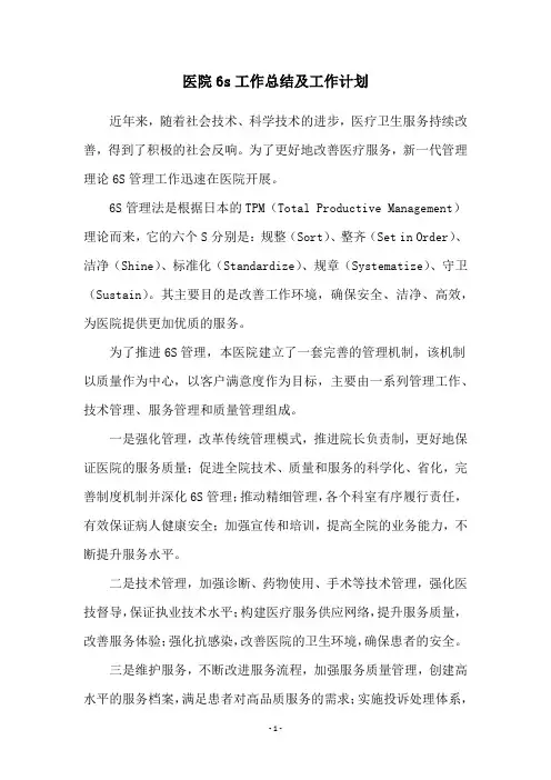 医院6s工作总结及工作计划