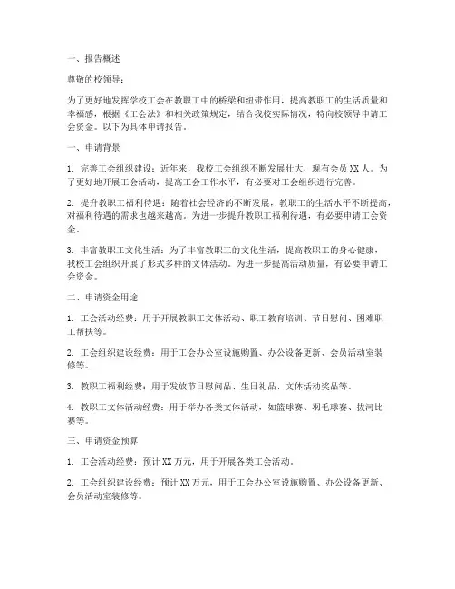 学校工会资金申请报告