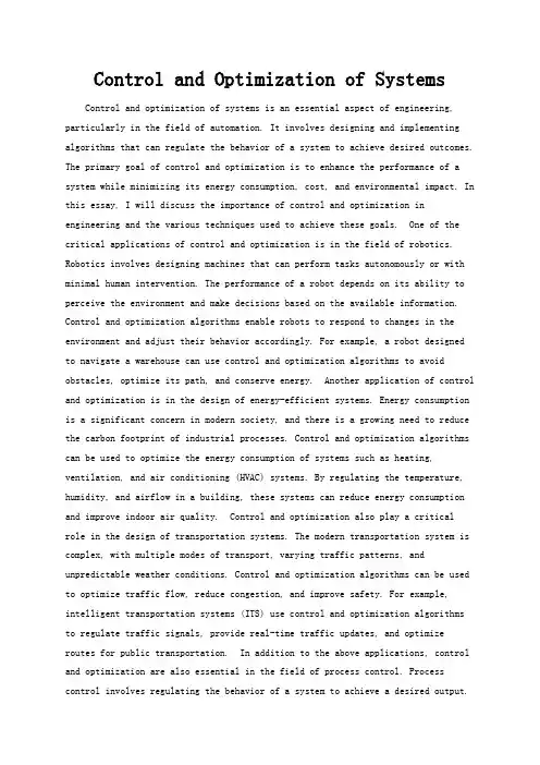 Control and Optimization of Systems