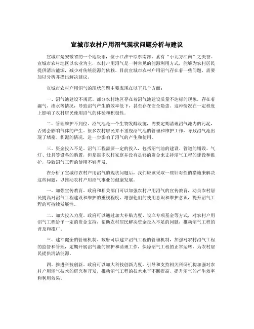 宣城市农村户用沼气现状问题分析与建议
