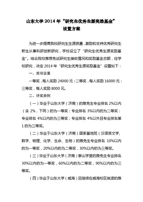 山东大学优秀生源奖学金