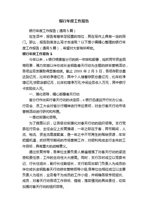 银行年度工作报告（通用5篇）
