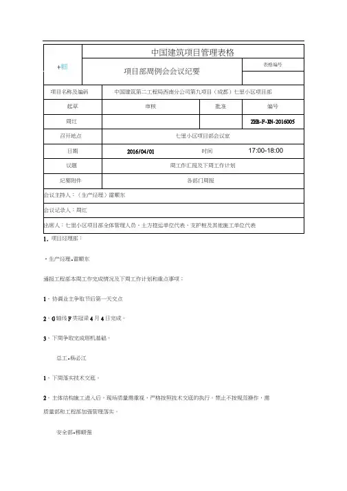 第13周项目部周例会会议纪要