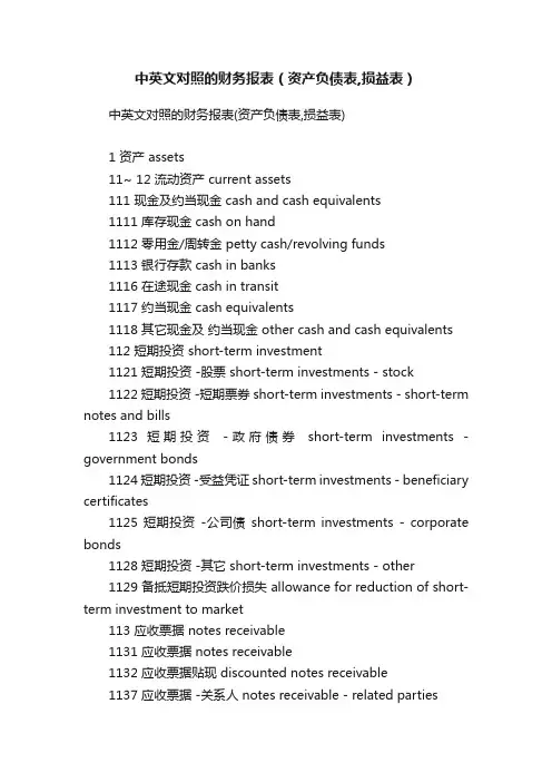 中英文对照的财务报表（资产负债表,损益表）